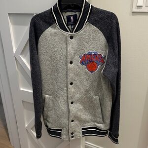 New York Knicks Gray and Black Varsity Jacket